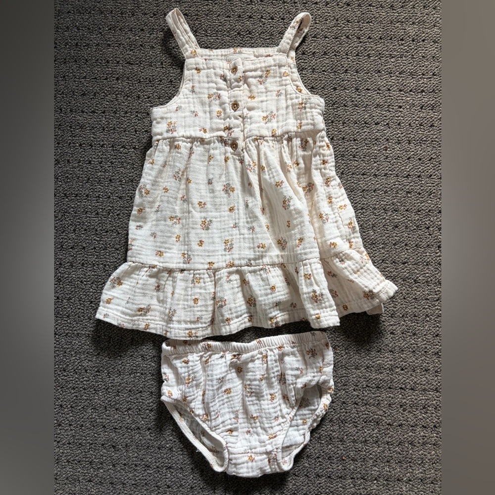Floral Cream Sleeveless Dress Set for Kids